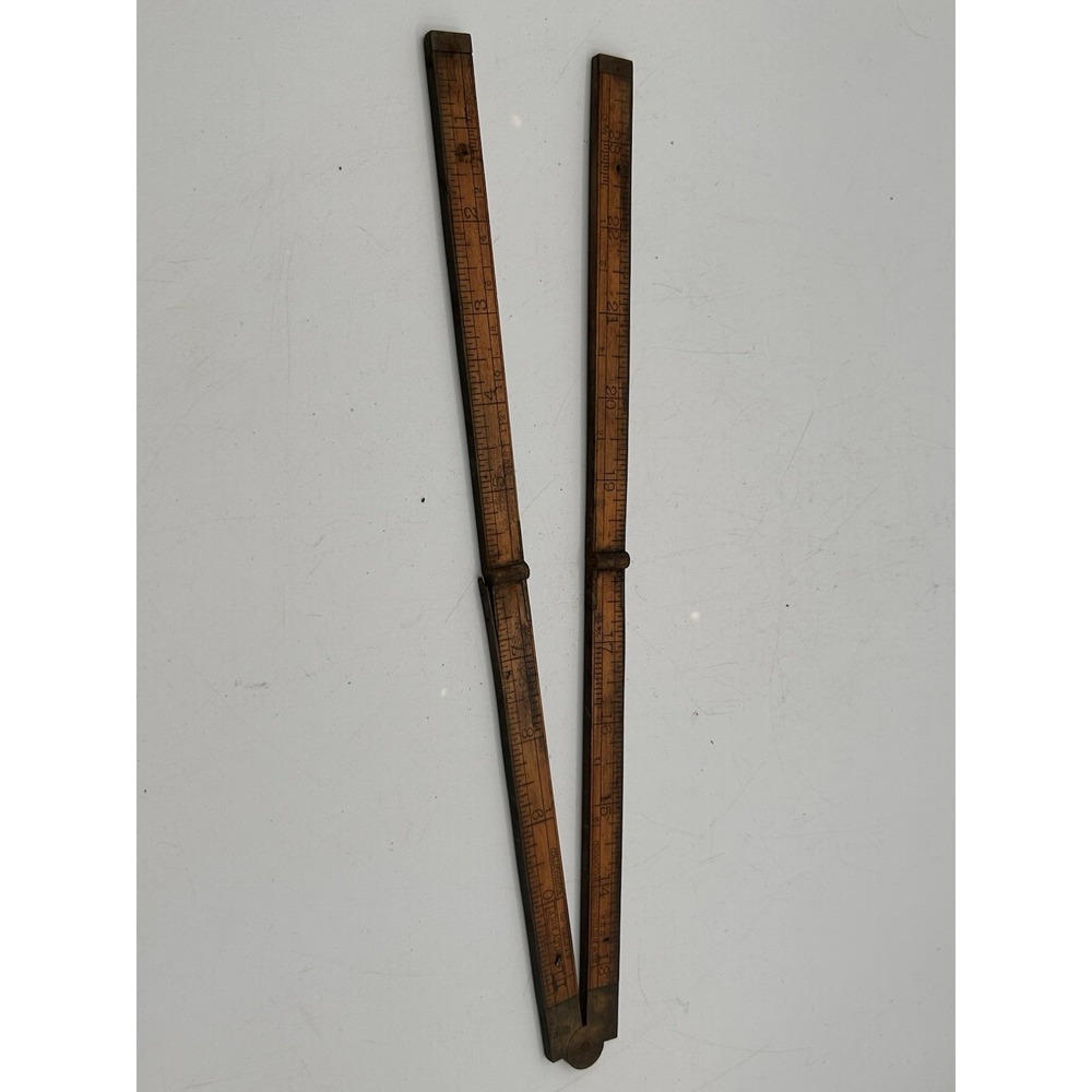 Vintage Stanley No 84 Boxwood 24 inch Folding Ruler Brass Hinges & Edges